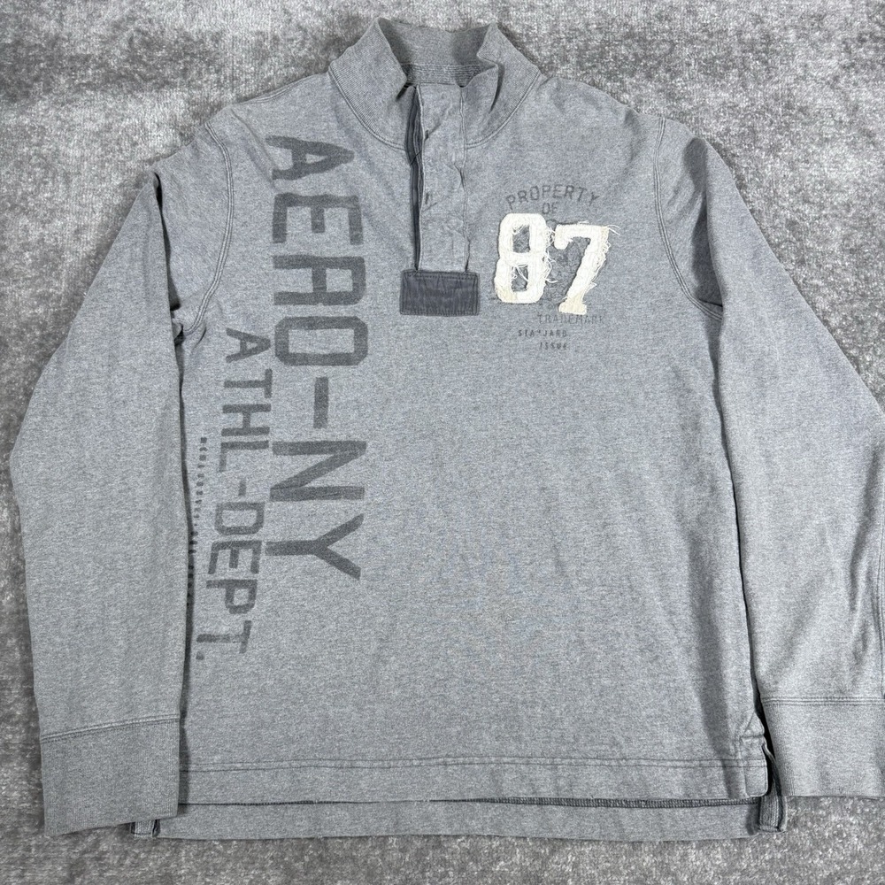 Aeropostale Shirt Men's Large Gray Long Sleeve Logo Long Sleeve‎ Mock Neck